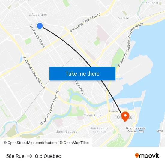 58e Rue to Old Quebec map