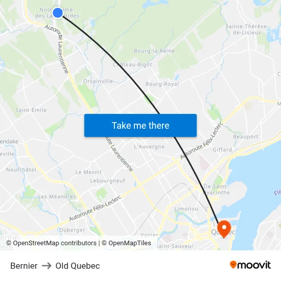 Bernier to Old Quebec map