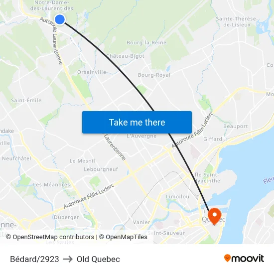 Bédard/2923 to Old Quebec map