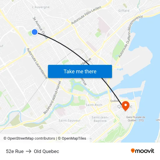 52e Rue to Old Quebec map