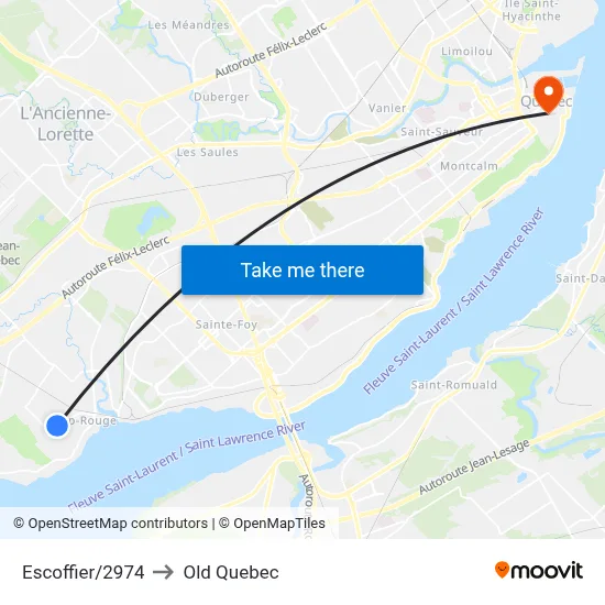 Escoffier/2974 to Old Quebec map