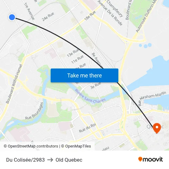 Du Colisée/2983 to Old Quebec map
