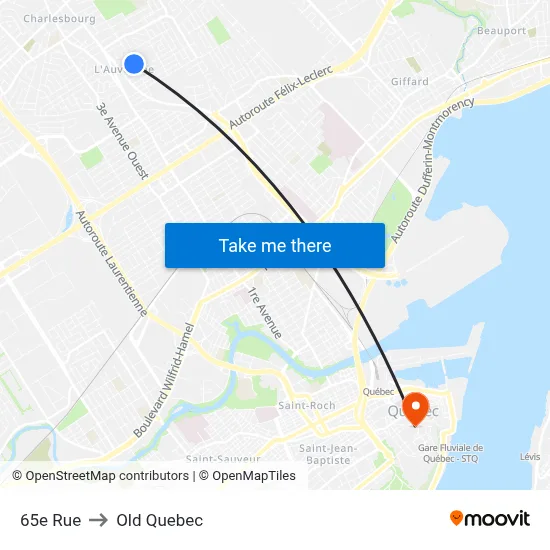65e Rue to Old Quebec map