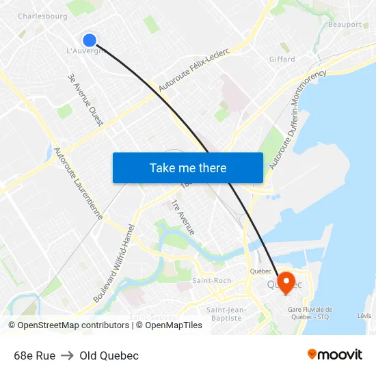 68e Rue to Old Quebec map