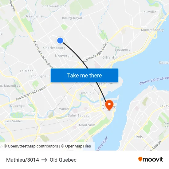 Mathieu/3014 to Old Quebec map