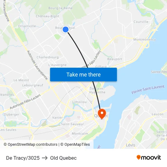 De Tracy/3025 to Old Quebec map