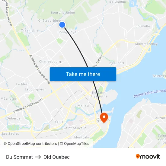 Du Sommet to Old Quebec map