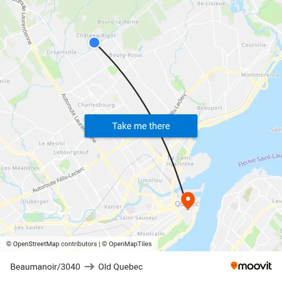 Beaumanoir/3040 to Old Quebec map