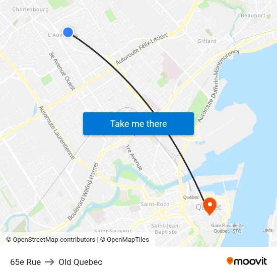 65e Rue to Old Quebec map