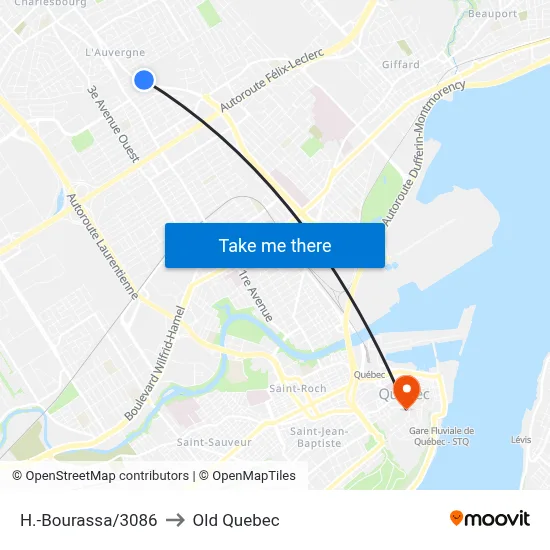 H.-Bourassa/3086 to Old Quebec map
