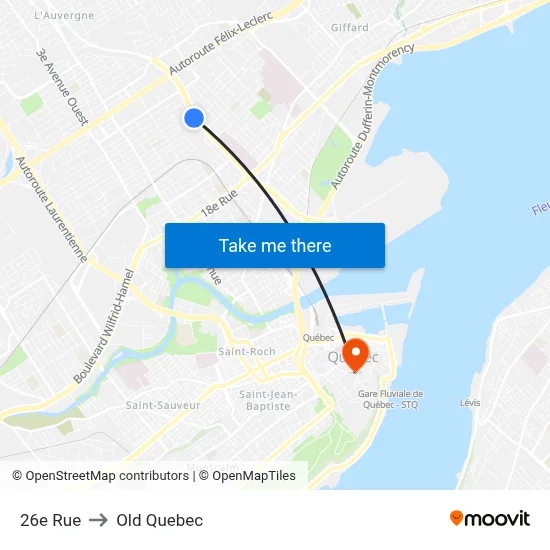 26e Rue to Old Quebec map