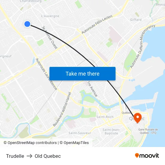Trudelle to Old Quebec map