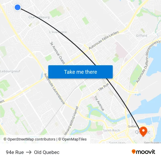 94e Rue to Old Quebec map