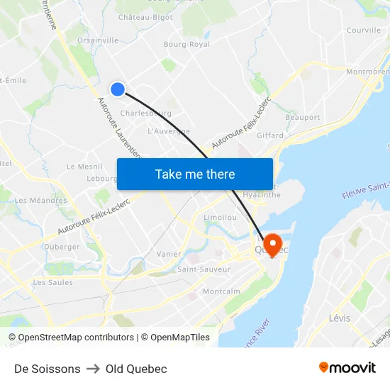 De Soissons to Old Quebec map