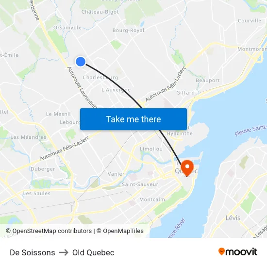 De Soissons to Old Quebec map