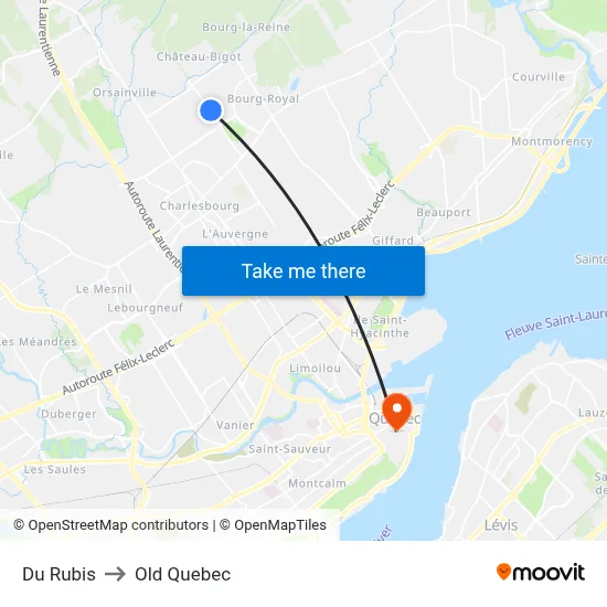 Du Rubis to Old Quebec map