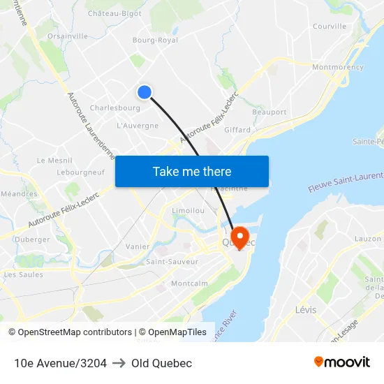 10e Avenue/3204 to Old Quebec map
