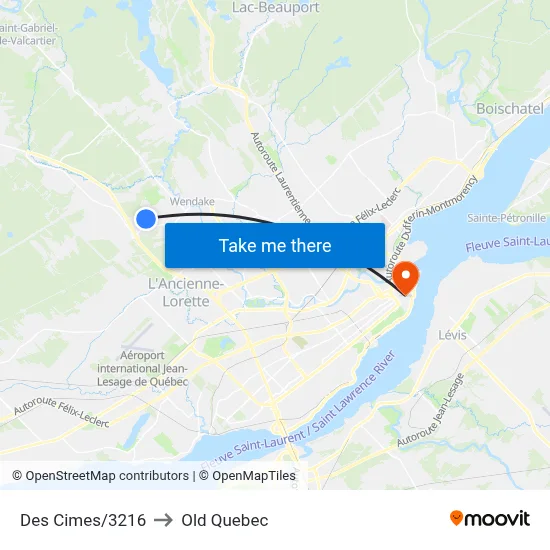 Des Cimes/3216 to Old Quebec map