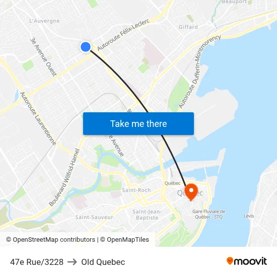 47e Rue/3228 to Old Quebec map