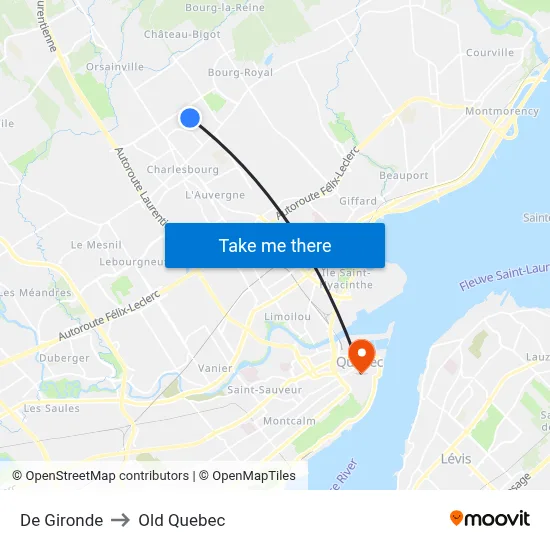 De Gironde to Old Quebec map