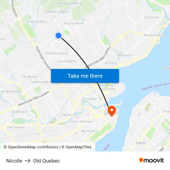 Nicolle to Old Quebec map