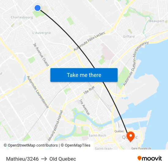 Mathieu/3246 to Old Quebec map