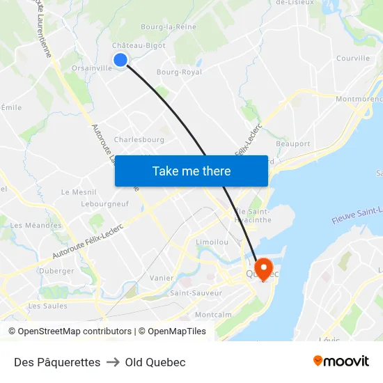 Des Pâquerettes to Old Quebec map