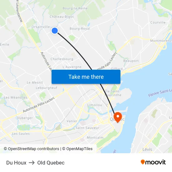 Du Houx to Old Quebec map