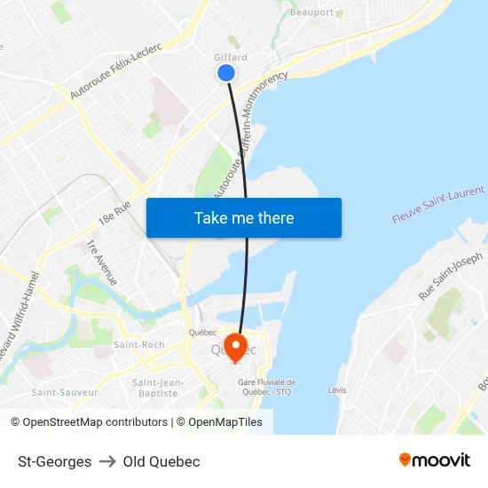 St-Georges to Old Quebec map