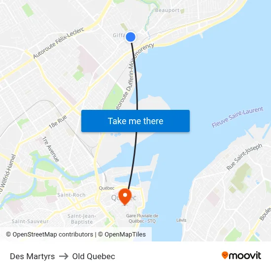 Des Martyrs to Old Quebec map