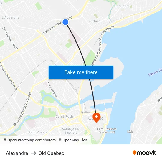 Alexandra to Old Quebec map