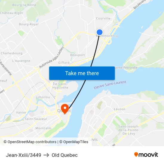 Jean-Xxiii/3449 to Old Quebec map