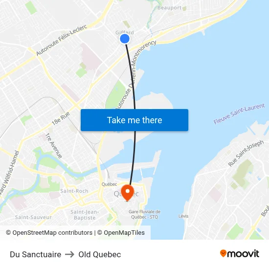 Du Sanctuaire to Old Quebec map