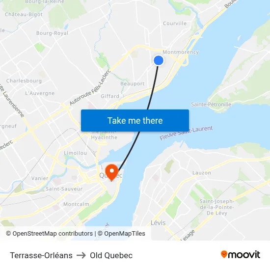 Terrasse-Orléans to Old Quebec map