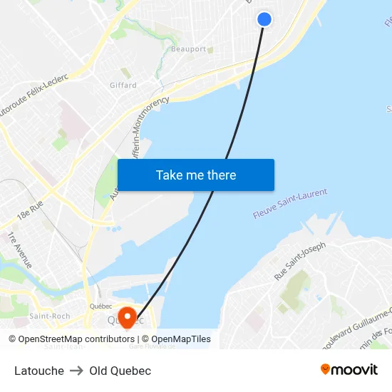 Latouche to Old Quebec map