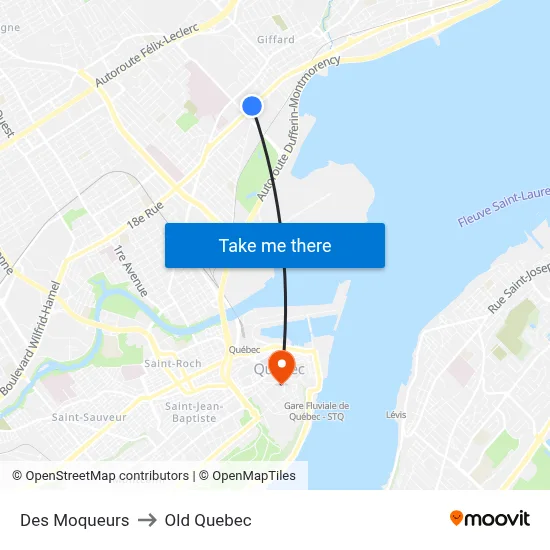 Des Moqueurs to Old Quebec map