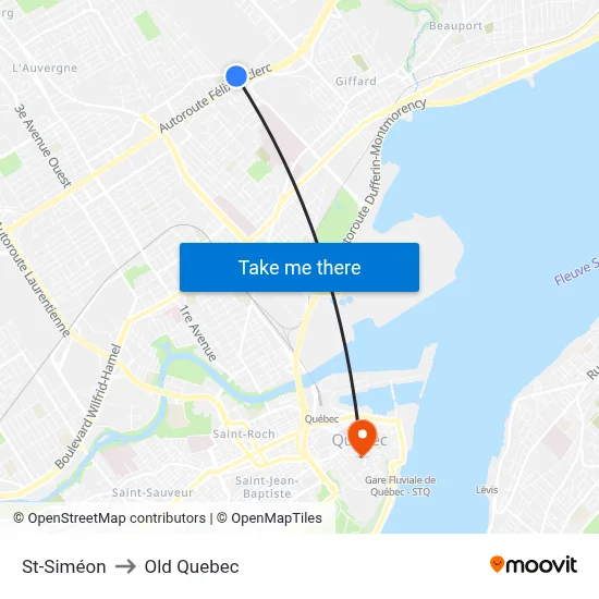 St-Siméon to Old Quebec map