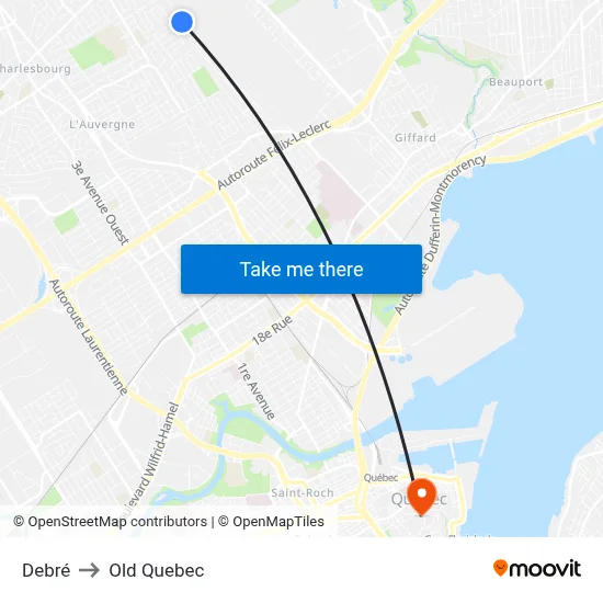 Debré to Old Quebec map