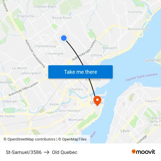 St-Samuel/3586 to Old Quebec map