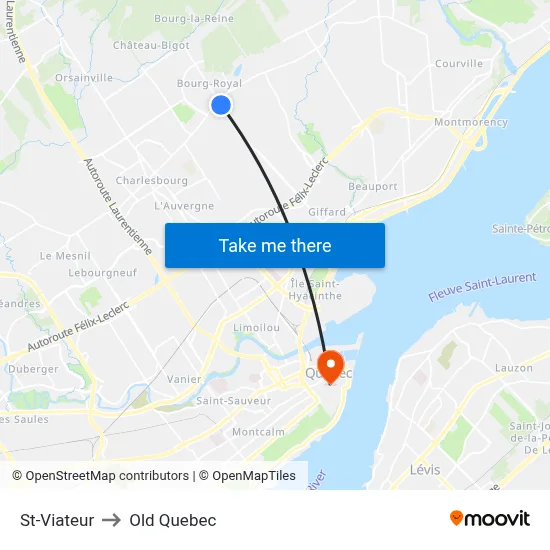 St-Viateur to Old Quebec map