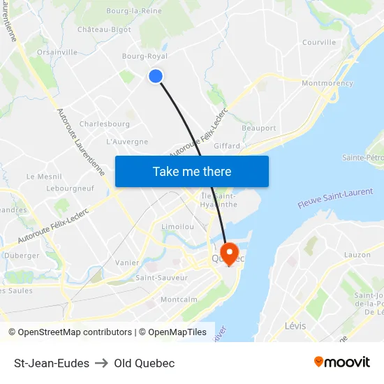 St-Jean-Eudes to Old Quebec map