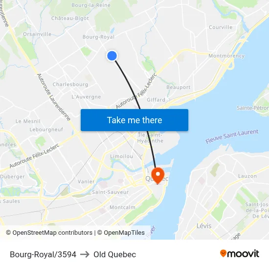 Bourg-Royal/3594 to Old Quebec map