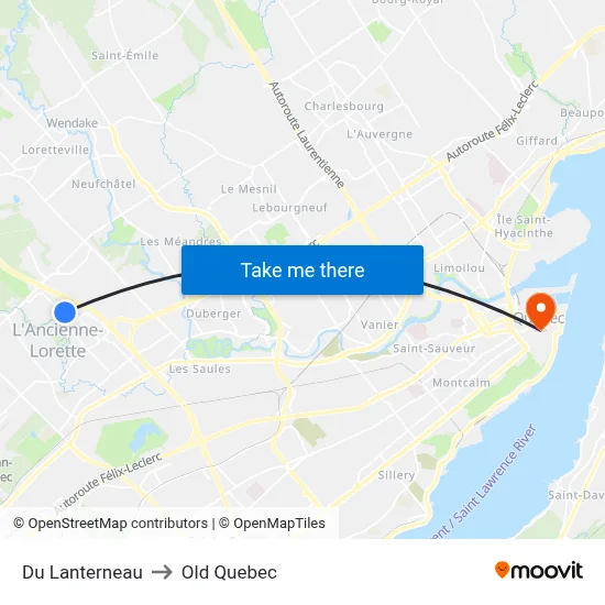 Du Lanterneau to Old Quebec map