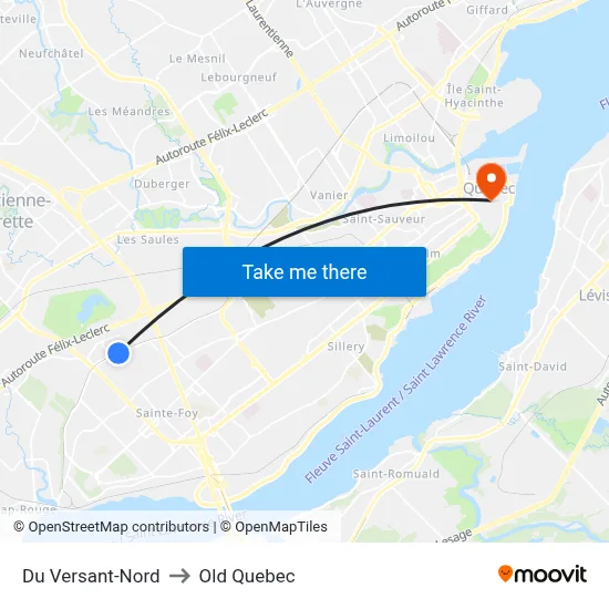 Du Versant-Nord to Old Quebec map