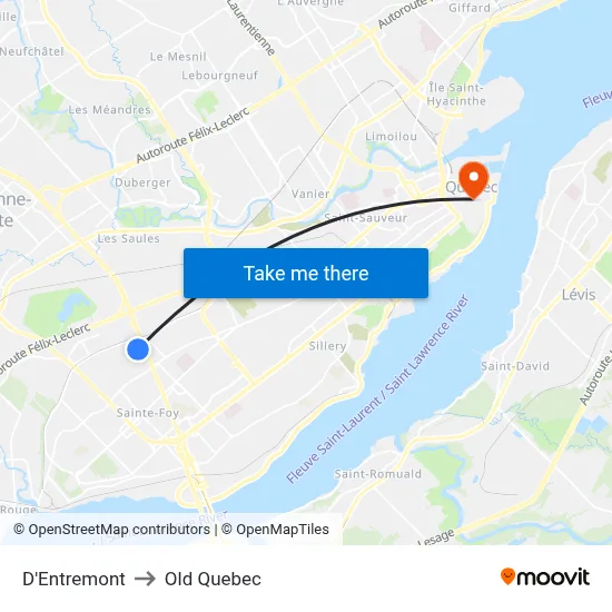 D'Entremont to Old Quebec map