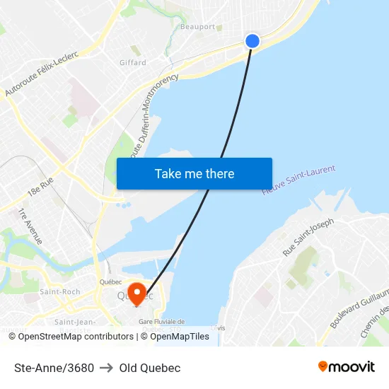 Ste-Anne/3680 to Old Quebec map