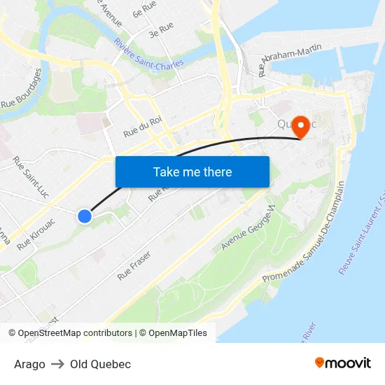 Arago to Old Quebec map
