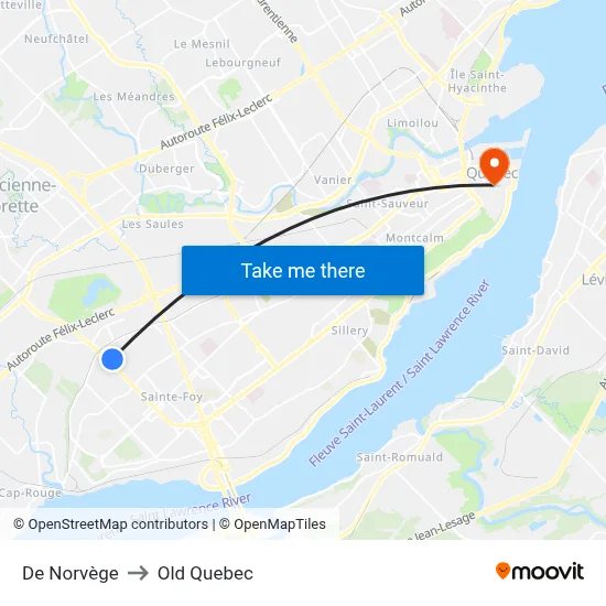 De Norvège to Old Quebec map
