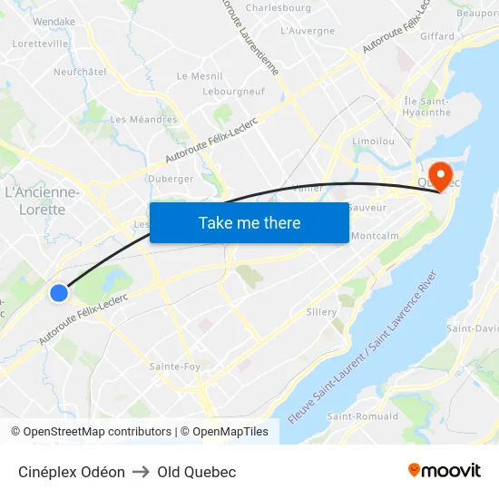 Cinéplex Odéon to Old Quebec map