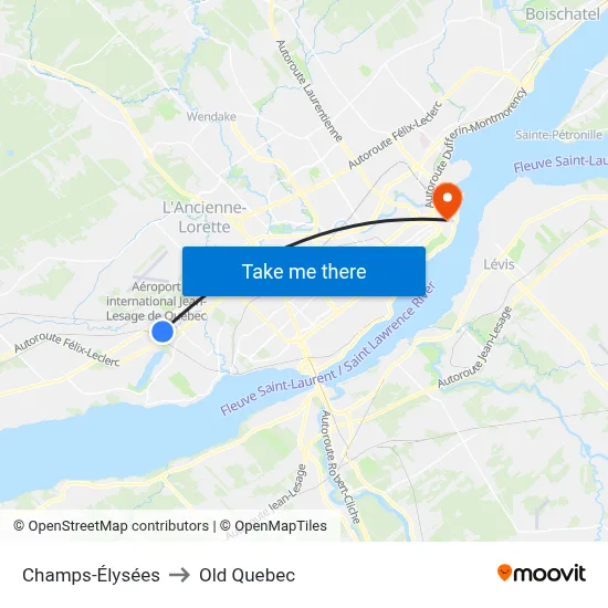 Champs-Élysées to Old Quebec map